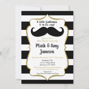 Mustache Babydusche Einladung Horizontale Streifen