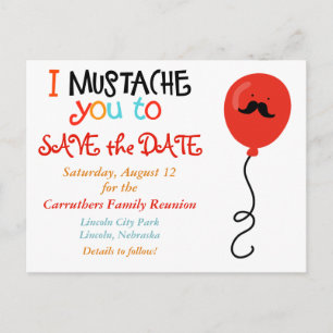 Mustache Balloon Family Wiedersehen Save the Date Ankündigungspostkarte