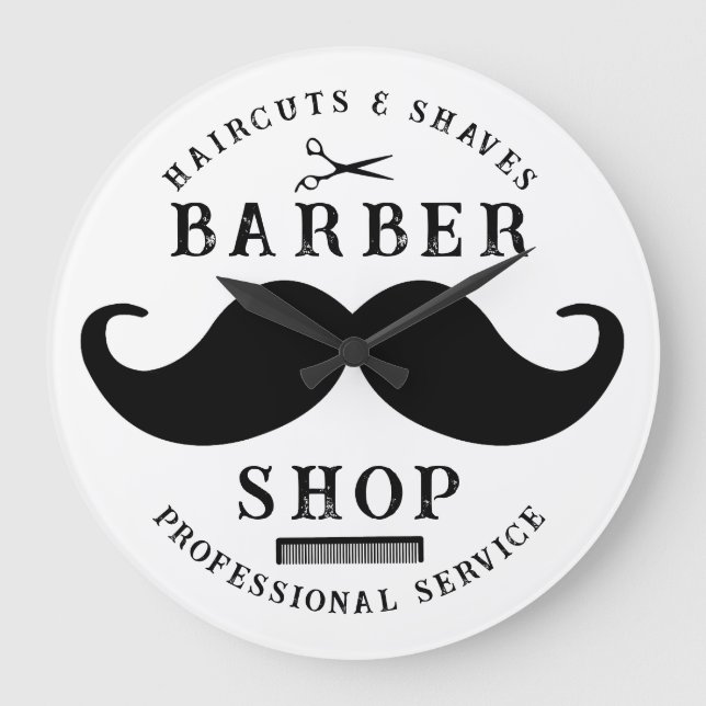 Mustache Barber Shop Modernes Friseursalon Barbers Große Wanduhr (Vorderseite)