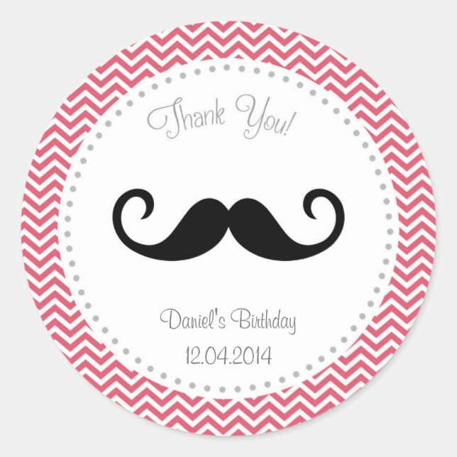 Mustache Birthday Sticker Zickzack (Vorderseite)