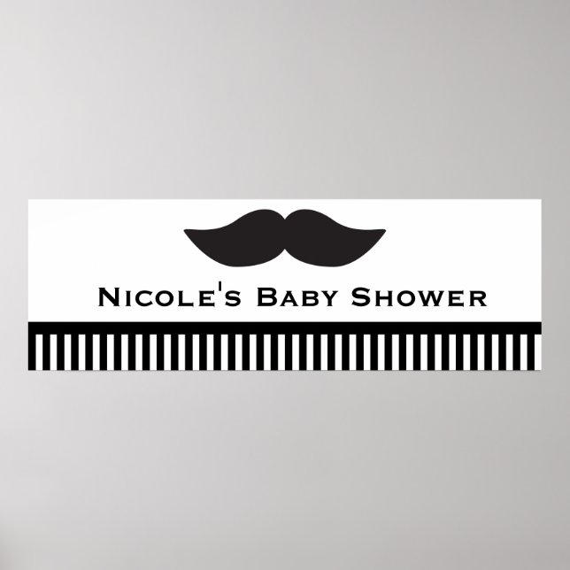 Mustache Black & White Strips Modernes Party Banne Poster (Vorne)