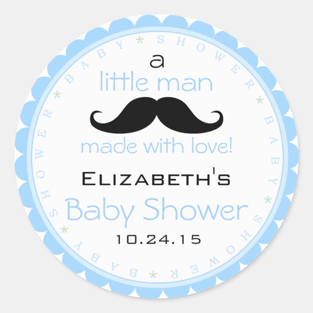 Mustache Blue Baby Dusche Runder Aufkleber (Vorderseite)