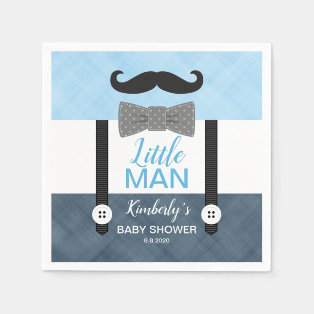 Mustache bow Krawatte Baby Blue Marine Junge Babyd Serviette (Vorderseite)