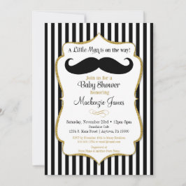 Mustache Boy Baby Shower Einladung Black Gold