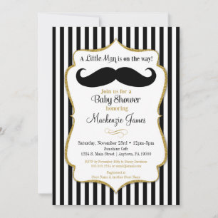 Mustache Boy Baby Shower Einladung Black Gold