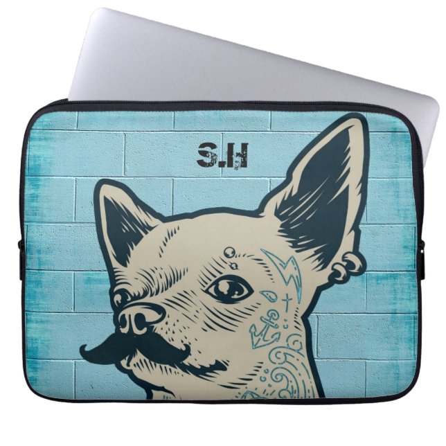 Mustache Chihuahua Graffiti Monogram Laptopschutzhülle (Vorderseite)