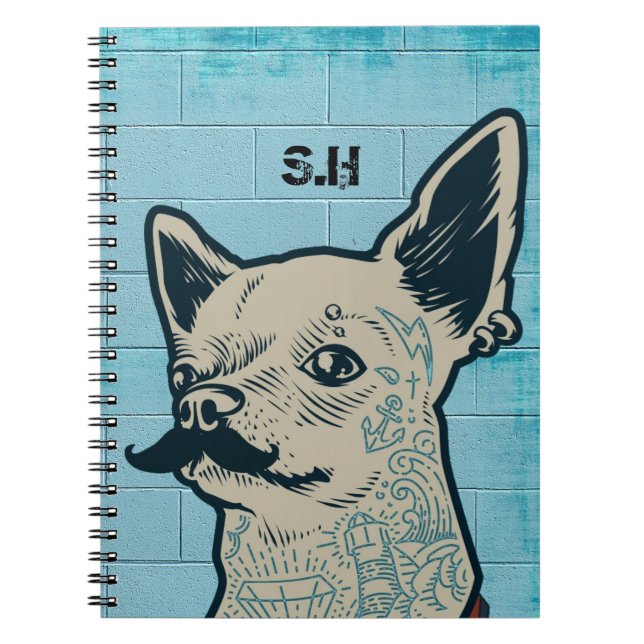 Mustache Chihuahua Graffiti Monogram Notizblock (Vorderseite)