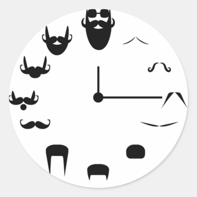 Mustache Clockface Runder Aufkleber (Vorderseite)