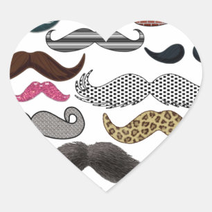 Mustache Collage Mustaches Populärer Farbtext hinz Herz-Aufkleber