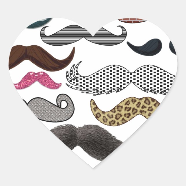 Mustache Collage Mustaches Populärer Farbtext hinz Herz-Aufkleber (Vorderseite)