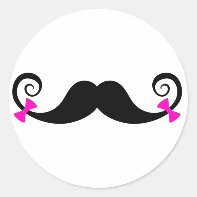Mustache-Design mit rosa Bögen Runder Aufkleber (Vorderseite)