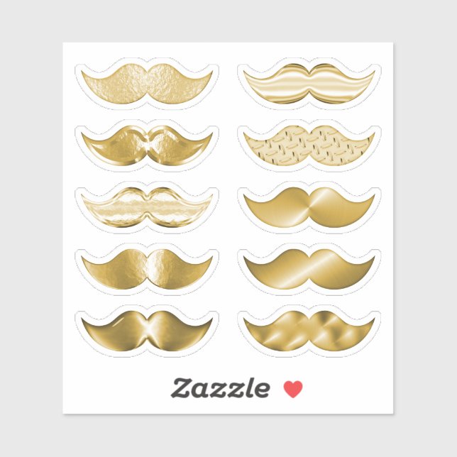 Mustache d'or Faux Ensemble de 10 Stickers (Feuille)
