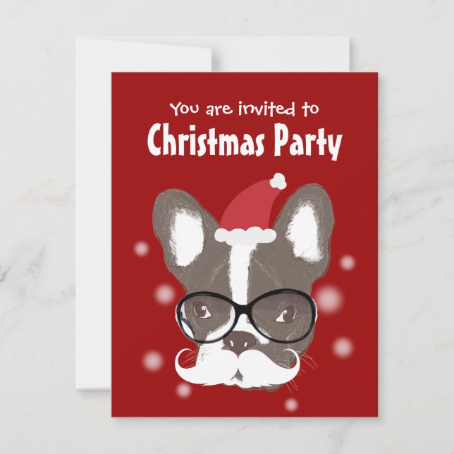 Mustache Französisch Bulldog Weihnachtszeit Party  Einladung (Vorderseite)