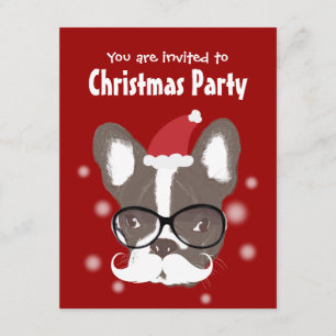 Mustache Französisch Bulldog Weihnachtszeit Party  Einladung