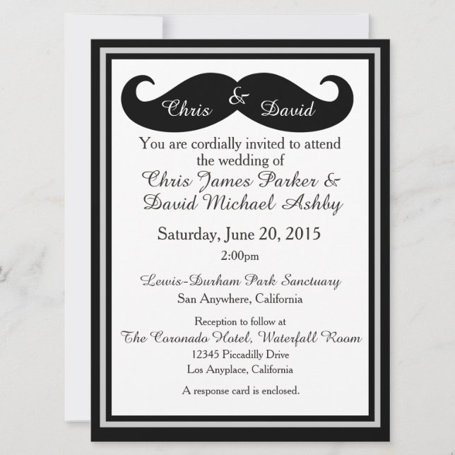 Mustache Gay Wedding Einladung (Vorderseite)