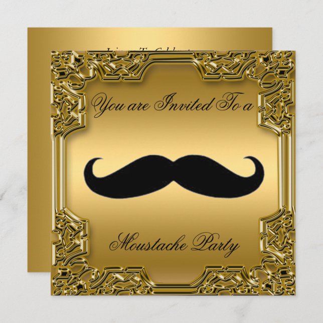 Mustache Geburtstagsparty Einladung Gold (Vorne/Hinten)