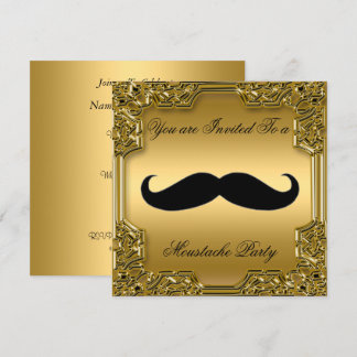 Mustache Geburtstagsparty Einladung Gold