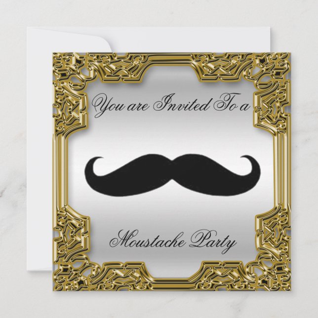 Mustache Geburtstagsparty Einladung Silver (Vorderseite)