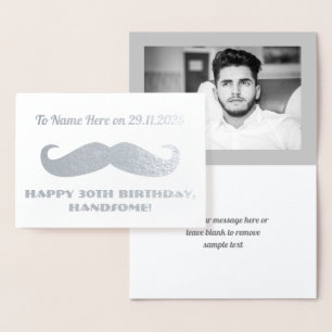 Mustache Happy Birthday Handsome Humory Silver Folienkarte