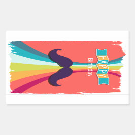 Mustache Happy Birthday Rechteckiger Aufkleber