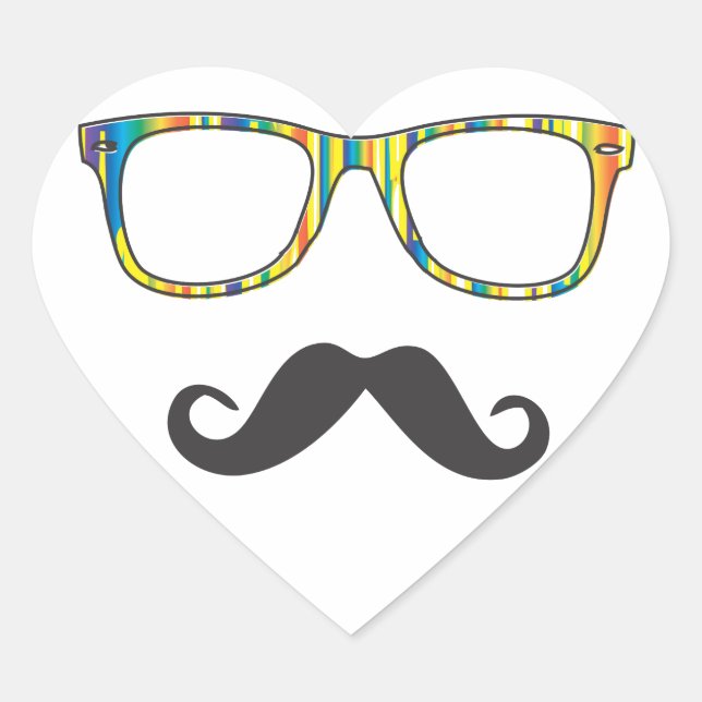 Mustache Hipster Herz-Aufkleber (Vorderseite)