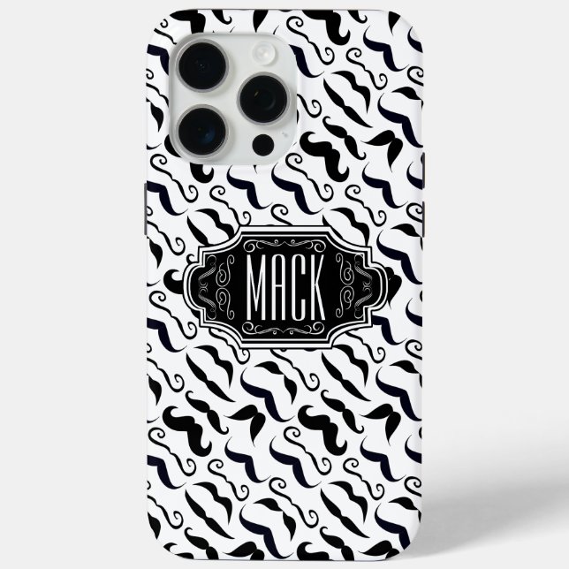 Mustache Hipster Pattern iPhone 15 Pro Max Hülle (Rückseite)