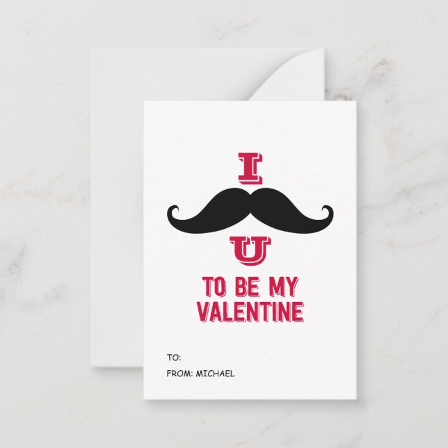 Mustache Kinder Klassenzimmer Valentine Karten. 10 Mitteilungskarte (Vorderseite)