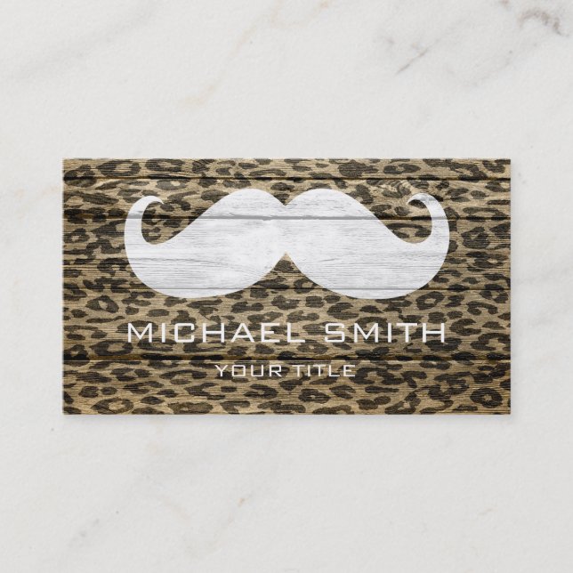 Mustache Leopard über Holztextur #6 Visitenkarte (Vorderseite)