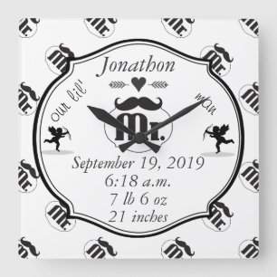 Mustache Lil Man Baby Boy Stats Quadratische Wanduhr