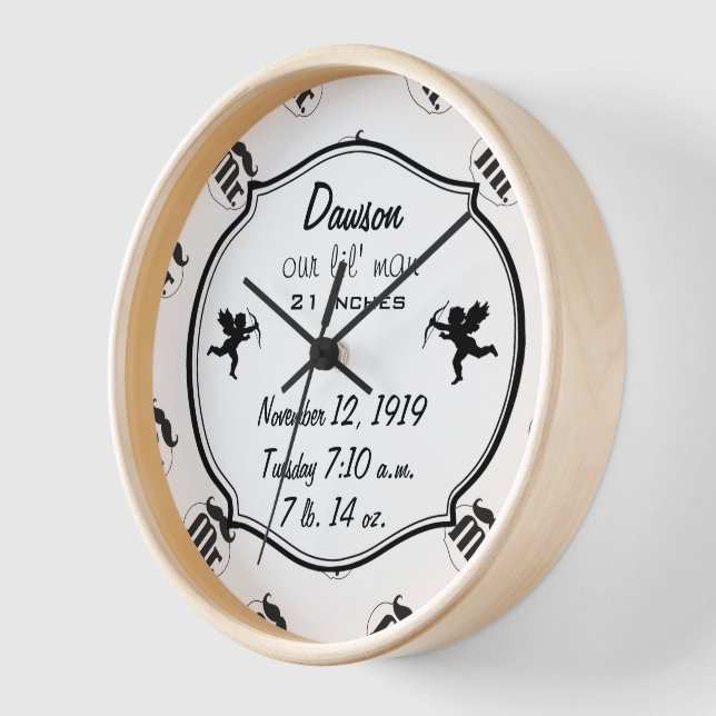 Mustache Lil Man Baby Boy Stats Wanduhr (Winkel)