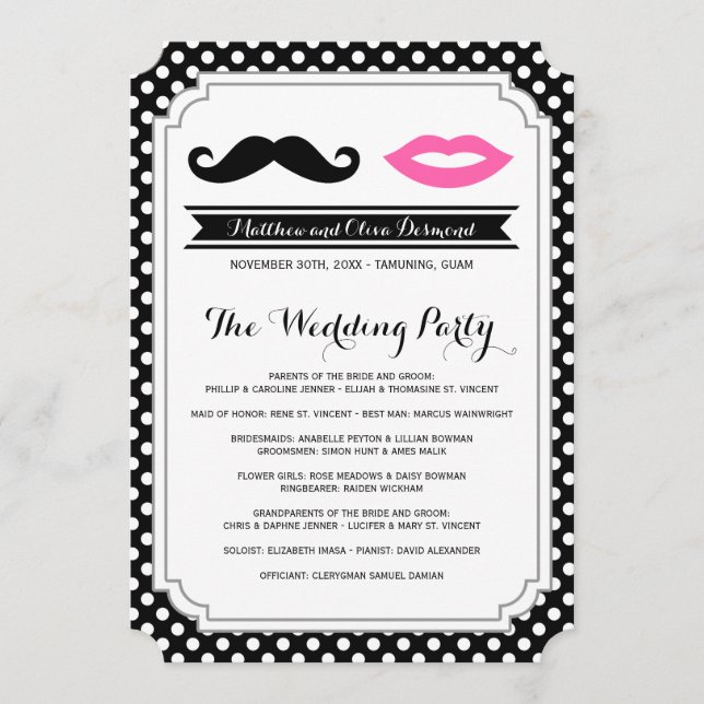 Mustache & Lips Hochzeitsprogramme Programm (Vorderseite)