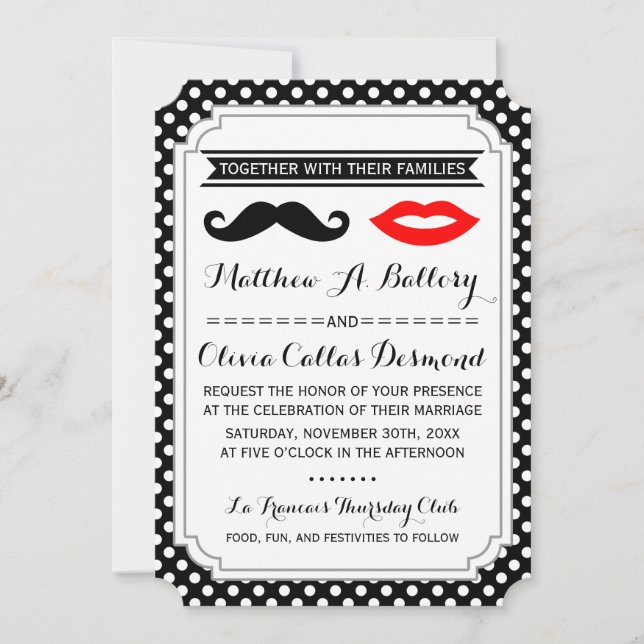 Mustache & Lips Mariage Invitations (Devant)