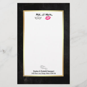 Mustache & Lips Mr. & Mrs. Black and Gold Briefpapier