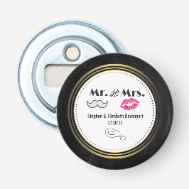 Mustache & Lips Mr. & Mrs. Black & Gold Wedding Flaschenöffner