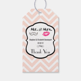 Mustache & Lips Mr. & Mrs Peach Zickzack Wedding Geschenkanhänger