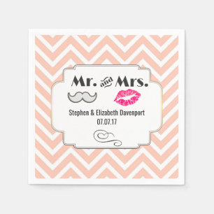Mustache & Lips Mr. & Mrs Peach Zickzack Wedding Serviette