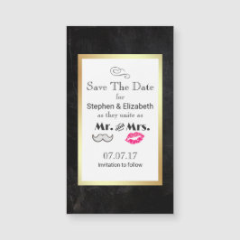 Mustache & Lips Mr. & Mrs Save the Date Magnetkarte