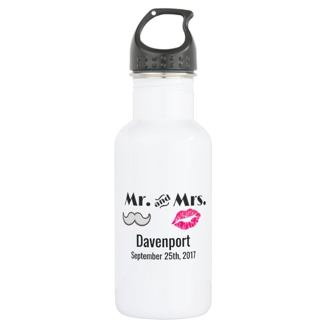 Mustache & Lips Mr. & Mrs. Wedding Trinkflasche (Vorderseite)