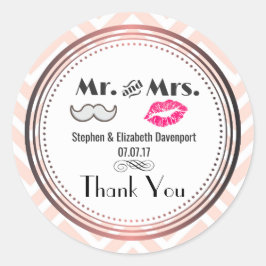 Mustache & Lips Mr. & Mrs Wedding Vielen Dank Runder Aufkleber