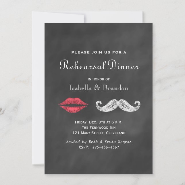 Mustache & Lips Probe Abendessen Einladung (Vorderseite)