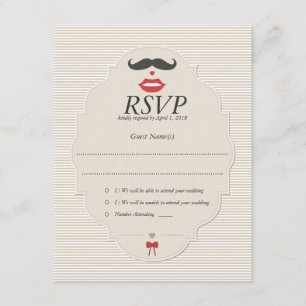 Mustache Lips Retro RSVP Mariage Card