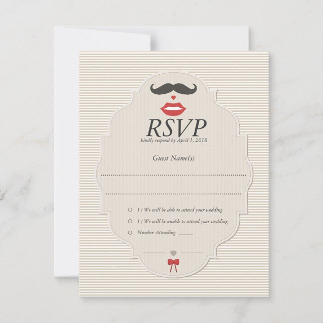 Mustache Lips Retro RSVP Mariage Card (Devant)