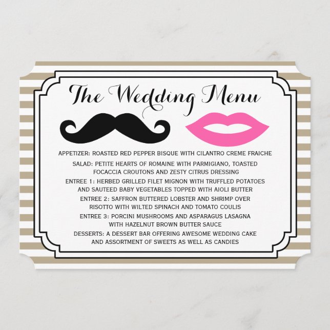 Mustache & Lips Wedding Menu Menükarte (Vorderseite)