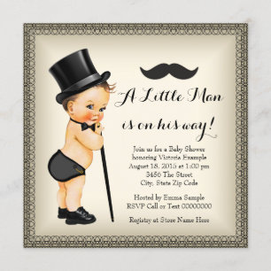 Mustache Little Man Baby Shower Einladung