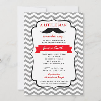 Mustache Little Man Babydusche Einladung