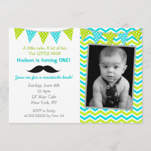 Mustache Little Man Birthday Einladungen