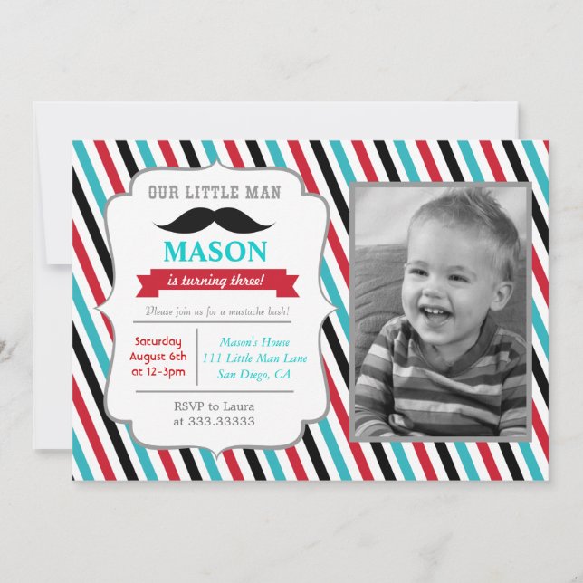Mustache Little Man Invitations de fête d'annivers (Devant)