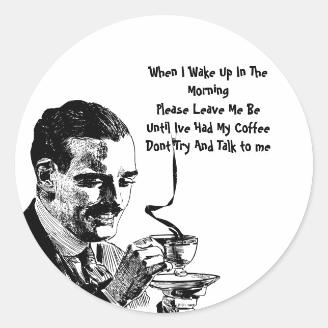 Mustache Man trinkt Kaffee Retro Art Runder Aufkleber (Vorderseite)