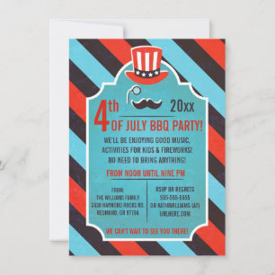 Mustache Monocle 4 juillet Fête Invitations