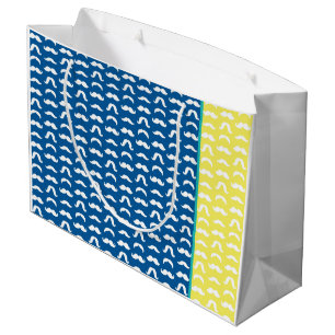 Mustache Muster blau gelb farbiger Design Spaß Große Geschenktüte